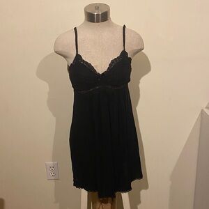 Elegant Black Lace Trim Nightgown